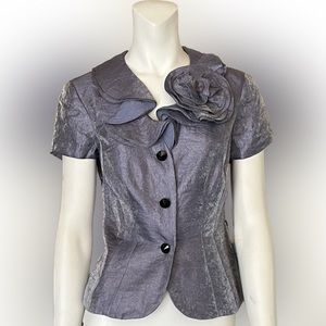 NWT Adrianna Papell Short Sleeve Jacket + Rosette Flowerette Ruffle Details 4P
